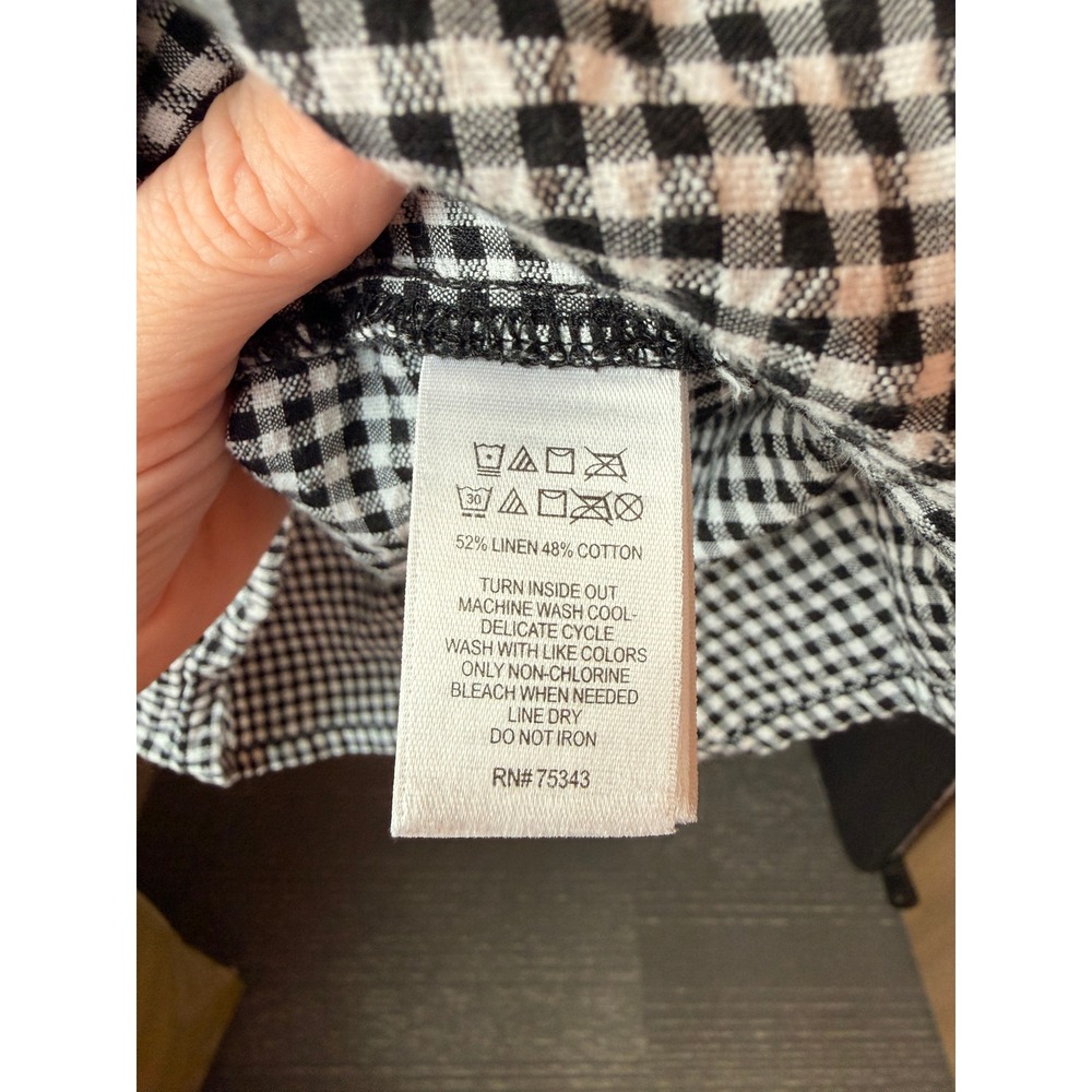 Cynthia Rowley Gingham Ruffle Sleeve Linen Blend Shift Dress Black White Size 6 - Picture 3 of 5